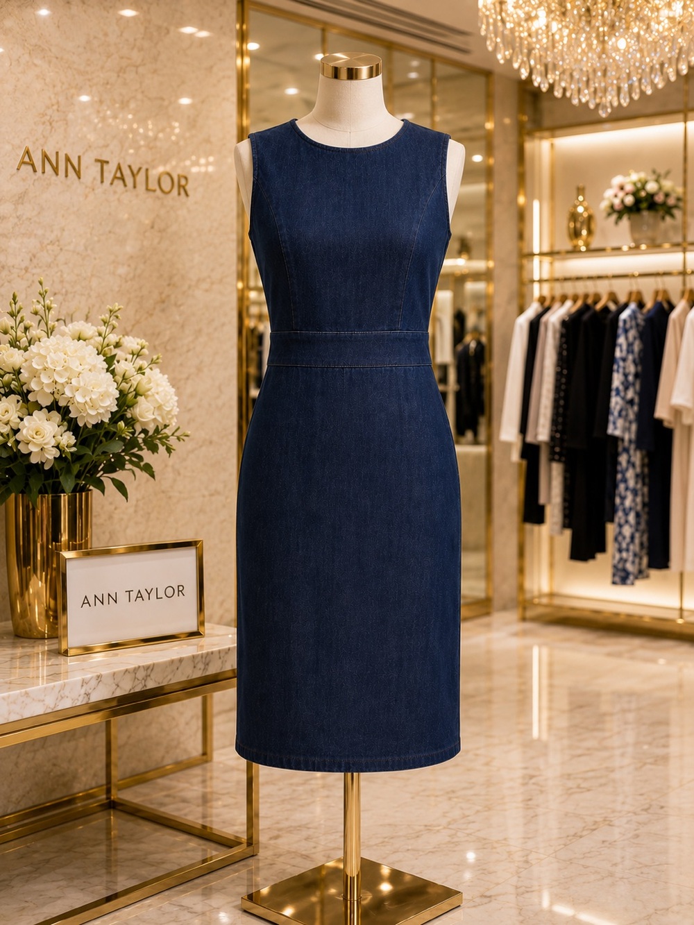 Ann Taylor Size 4 Dark Indigo Denim Sleeveless Sheath Dress